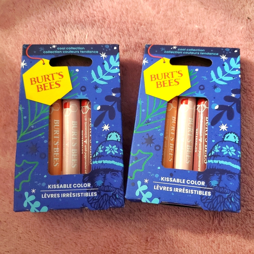 : 2 Burt's Bees Lip Shimmer Gift Set Kissable Color Cool Collection 3-Pk 0.09oz